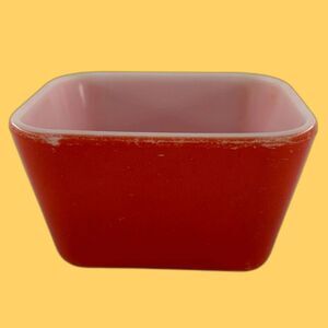 Pyrex Vintage Refrigerator Dish Red w/White Interior 4 1/4"L x 3 1/2"W x 2 3/4"D
